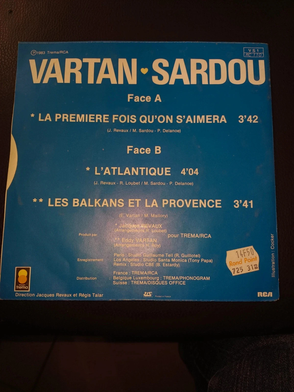 Vartan Sardou 45rpm vinyl label RCA tréma VS1RC110 – photo 2